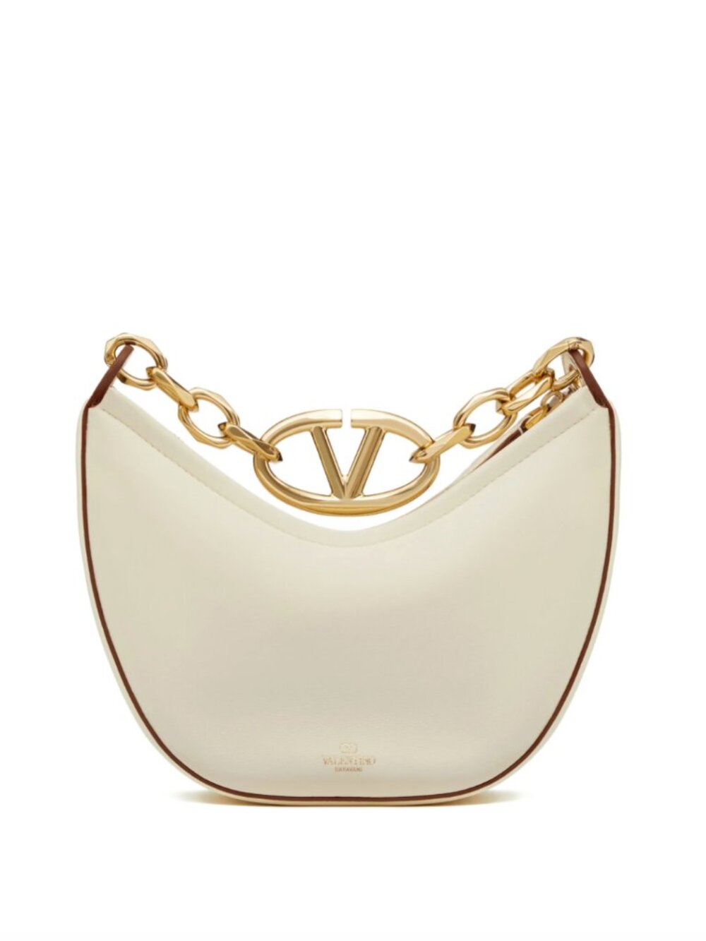 Valentino Garavani VLogo Moon Small Hobo Shoulder Bag Ivory Leather Gold NWT